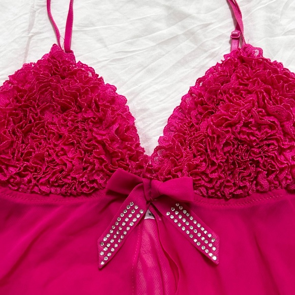 Hot pink Y2K ruffle mesh curtain top - Picture 7 of 11